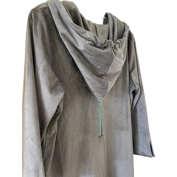 Gretchen Scott Gray Ultra Suede Pullover Jacket With Hood Gold Accents Sz M - Picture 3 of 5